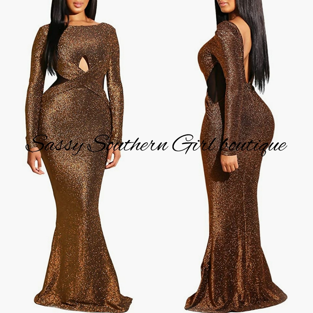🆕⭐ Bronze glitter metallic maxi dress